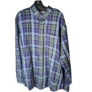 IZOD‎ Mens Button Down Shirt Large Red Purple Plaid Long Sleeve Casual Pocket